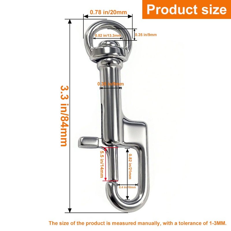 QAVBFA Swivel Bolt Snap Diving Clips – Premium Stainless Steel Single Ended Snap Hooks Buckle for Pet Leash, Scuba Diving, and More (84mm) - Image 2
